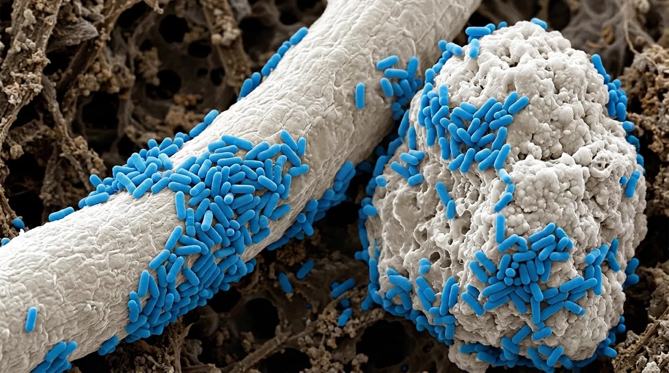 Mineral tanesi ve kök yüzeyinde mavi Bacillus bakterileri