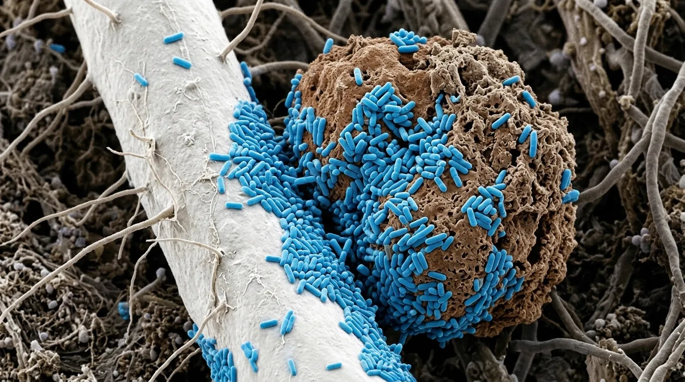 Toprak kırıntısını köke bağlayan Bacillus kolonisi