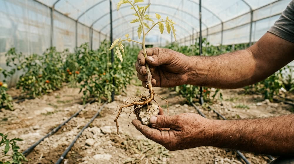 Kökleri kısa kalmış domates fidesi